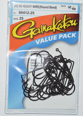 gamakatsu jig 90 heavy wire round bend 2/0 value pack 60412-25 hooks