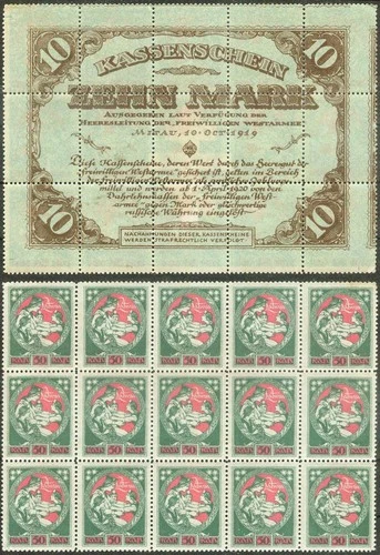 Latvia 1919, 50 Kapeiki x15, Reverse with German Kassenschein Overprint