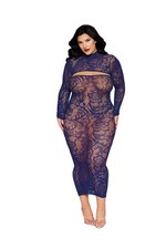 Dreamgirl Lace Bodystocking Gown With Shrug Dg-0525Xblqs Sheer