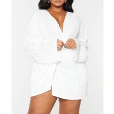 size 22 PrettyLittleThing white textured wrap front dress