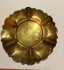 Brass Leaf Shaped Dish with Scalloped Edge and Engraved Eros Piccadilly Circus