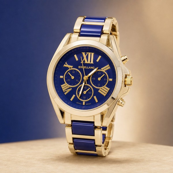 Frauen Uhr Damen Armbanduhr Girl Analog Quarz Metallarmband Goldfarbig Excellanc-image