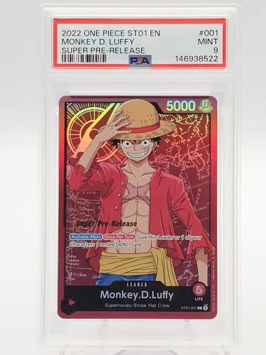 MONKEY D. LUFFY 2022 ONE PIECE #ST01-001 SUPER PRE-RELEASE LEADER PSA 9 Q7285
