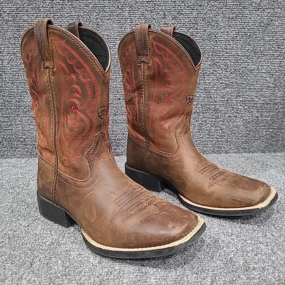 Ariat Quickdraw Western Boots Kids Youth Size 3 Brown / Red Square Toe 10004853 - Image 3 of 4