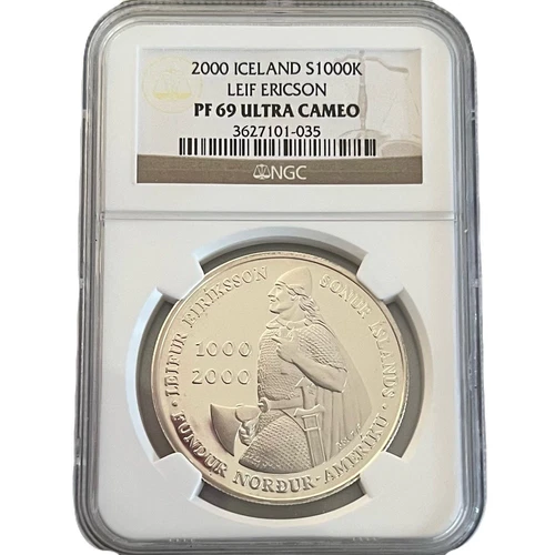 2000 Iceland 1000 Krónur Leif Ericson Silver Proof Coin NGC PF69 Ultra Cameo