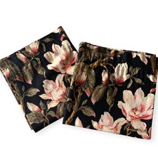 Set 2 Handmade Black Cream Pink Floral Curtai...