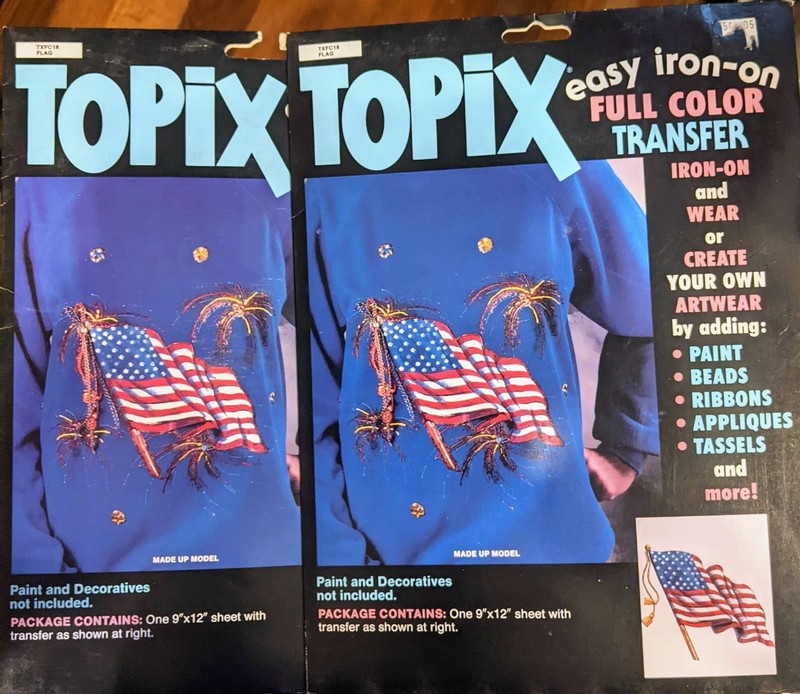 Two Topix FULL COLOR TRANSFER US FLAG Iron On 9"x12" Patriotic 4th of July NOS