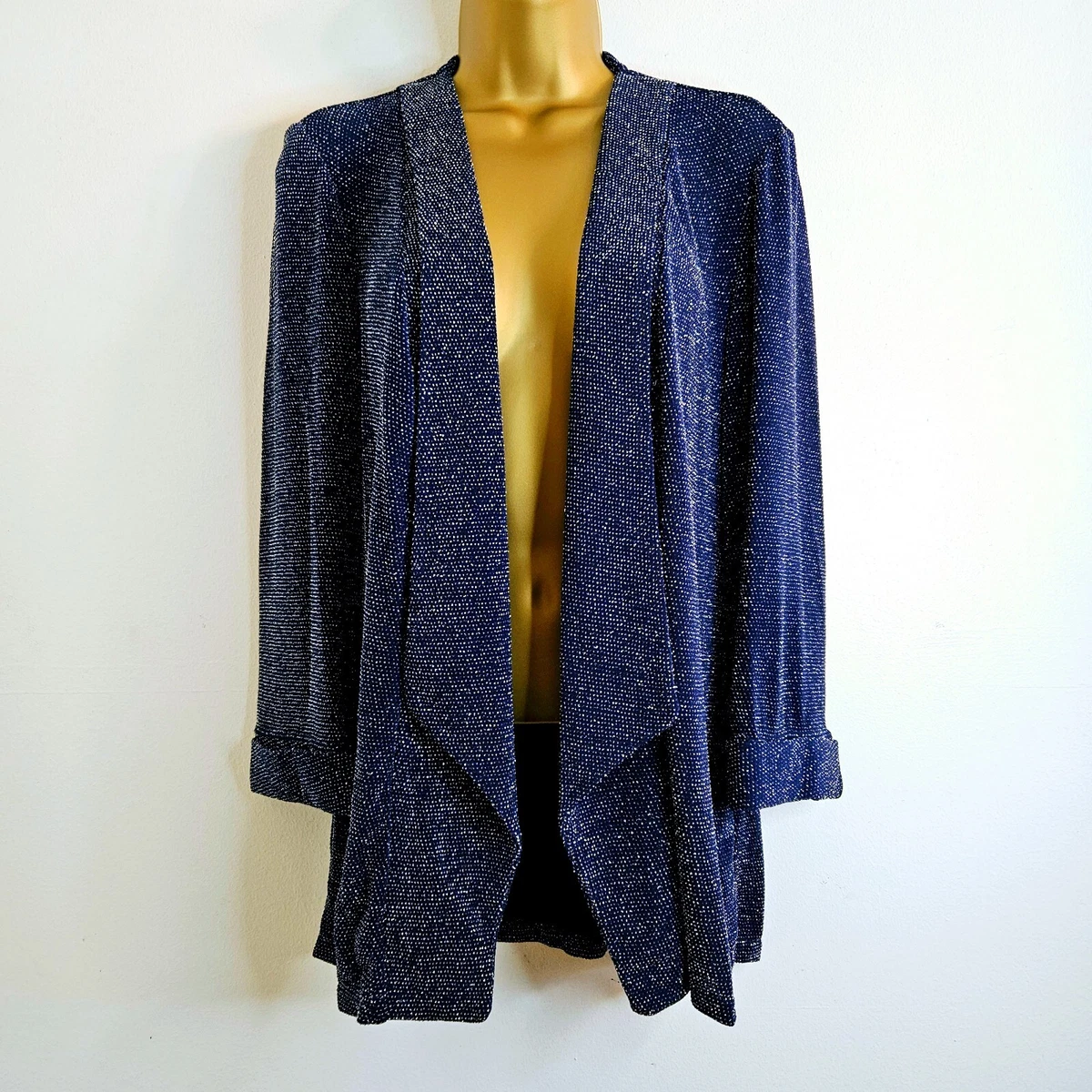 NEW Wallis 10 20 Blue Silver Sparkle Embellished Waterfall Blazer Jacket Party