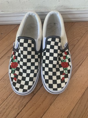 vans with checkers and roses