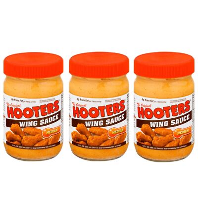 3 Pack Hooters Medium Wing Sauce 12 oz Buffalo Jars Spicy Thrill On The Grill