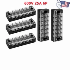 6-Position 25A 600V Barrier Dual Row Terminal Block/Strip w/Cover RoHS Lot of 5