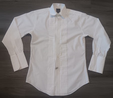 Jos A. Bank Men's White French Cuff Pleated No Studs Tuxedo Shirt Size 14.5-32