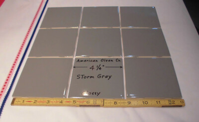 9 pcs. Dark Storm Gray: Glossy 4-1/4'' Ceramic Tiles by American Olean Co.  NEW