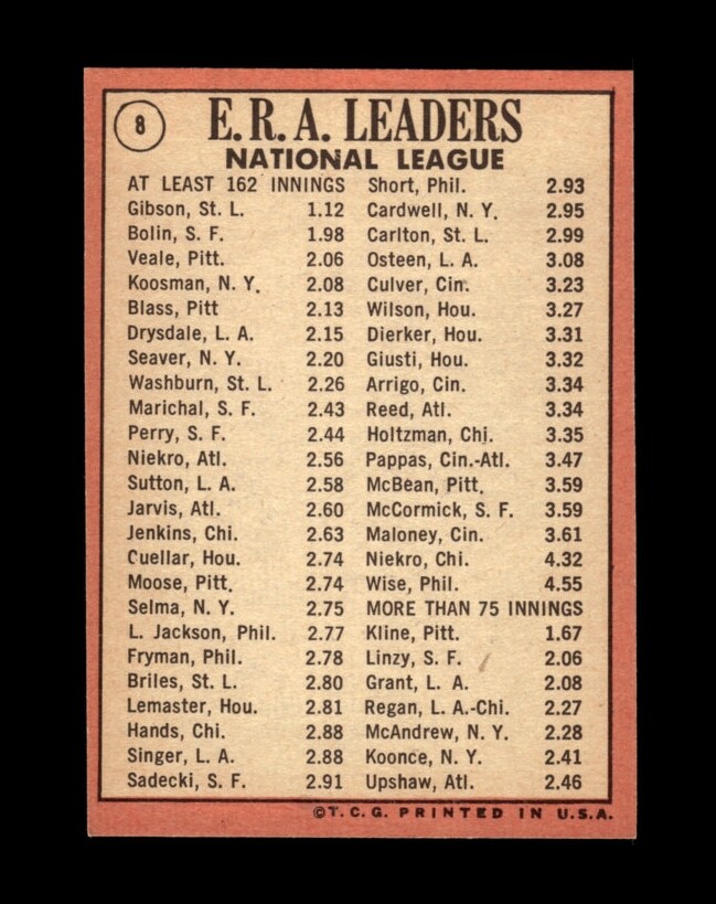 1969 Topps SetBreak 8 NL ERA Leaders NRMINT *GMCARDS* eBay