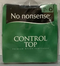 No Nonsense Control Top Pantyhose Off Black Size Q Queen M44 Sheer Toe New