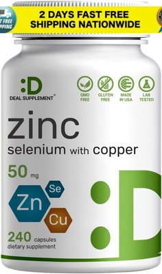 Zinc 50mg with Selenium 200mcg + Copper, 240 Capsules, 8 Month Supply, 3 in...