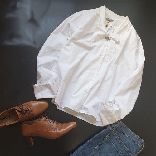Margaret Howell Ladies Ribbon tie blouse White shirt 100% cotton Size3  #V964 | eBay
