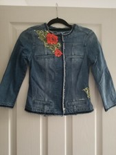 Bnwt Liu Jo Denim Blue Floral Rose Embroidery Jacket S