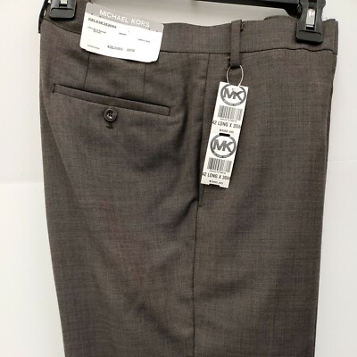  Michael Kors Mens Classic/Regular NOT Hemmed Trouser 35Wx42L Brown Sharkskin 