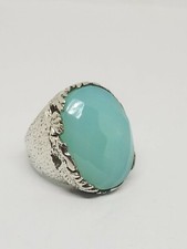 Sterling Silver Large Aqua Color Stone Ring Size 10