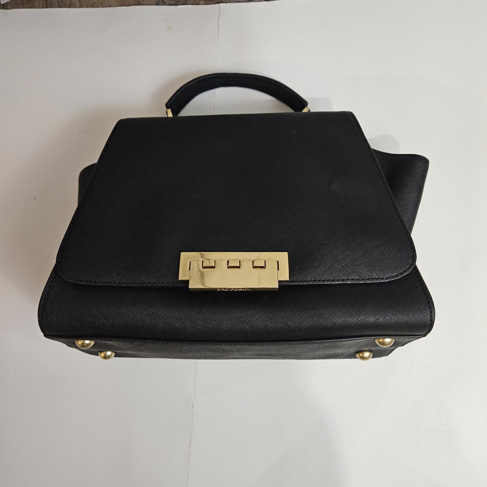 Zac Posen Black Leather Eartha Top Handle Satchel Detatchable