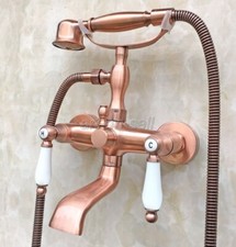 Antique Red Copper Wall Mount Bathroom Clawfoot Bath Tub Faucet w/ Hand Shower