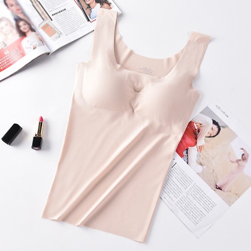 Women Ice Silk Tank Top Wireless Paded Lingerie Push Up Seamless Vest Crop Top - Picture 16 of 17