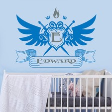 Boys Name Wall Decal Emblem Name Decal Monogram Sticker Nursery Room Decor U204