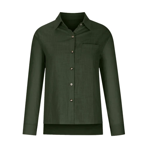 Women Linen Cotton Shirt Button Up Tops Long Sleeve Casual Loose Blouse Casual - Bild 4 von 48