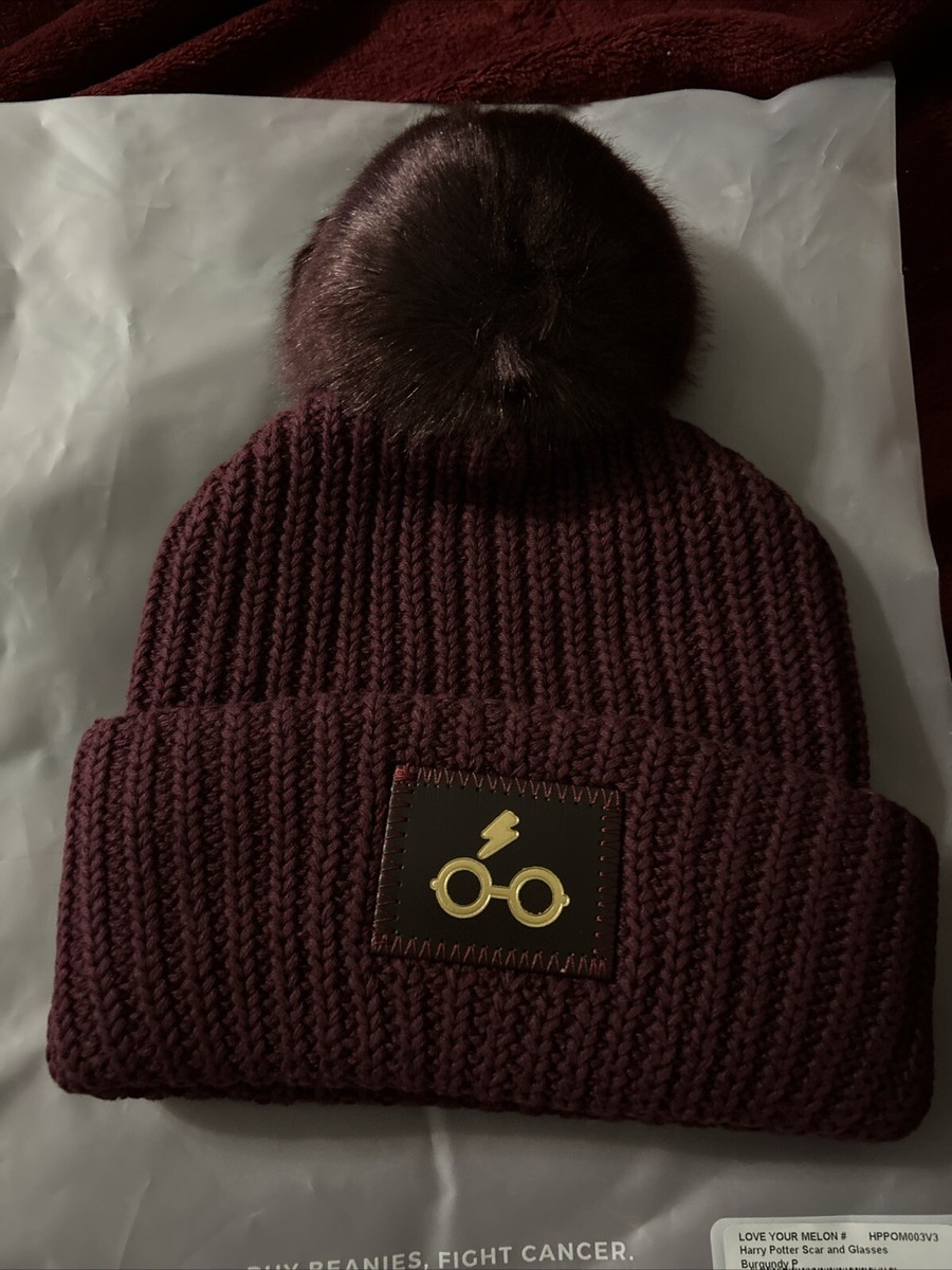 New Custom Designed Maroon Cashmere Blend Pom Beanie w/Maroon & Gold Butterfly. ca-pom2-bugd_2.jpg main image 2