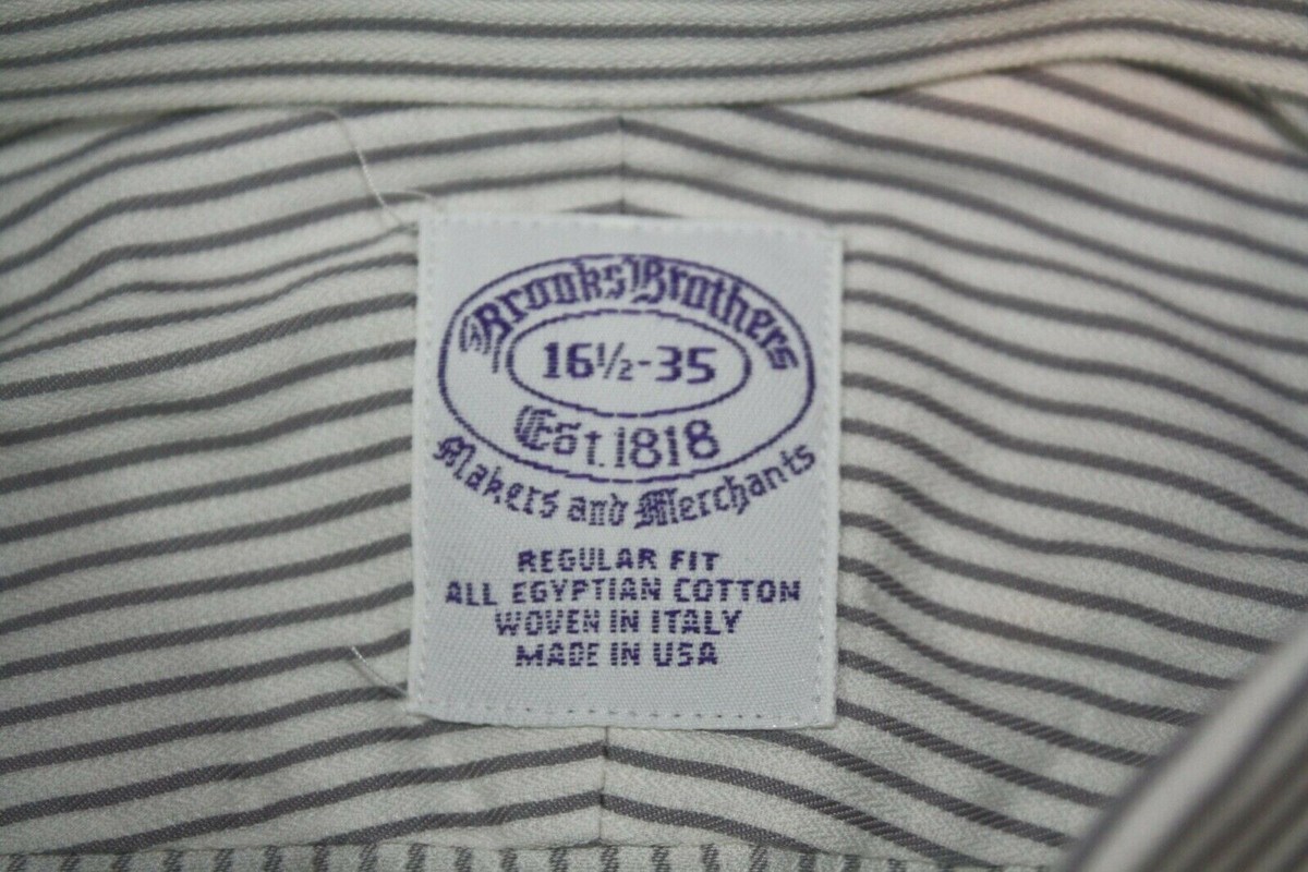 BROOKS BROTHERS MAKERS L/S Shirt White Gray Stripe Cotton Sz