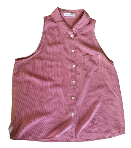 Top camicia donna Equipment righe 100% seta senza maniche bottoni davanti XS rosso