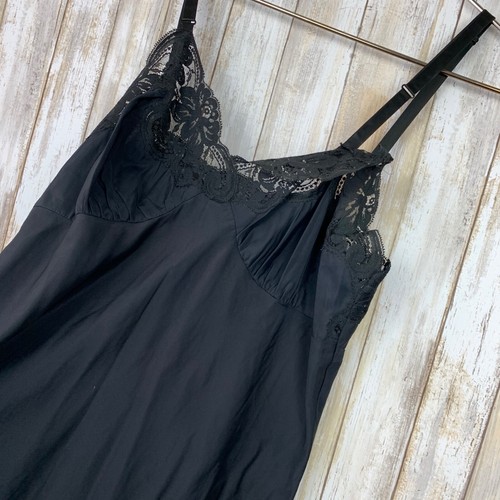 LADY LYNNE Neiman Marcus Women Full Slip Black Crepe Lace Made USA VTG 38 40 M L - Picture 4 of 6