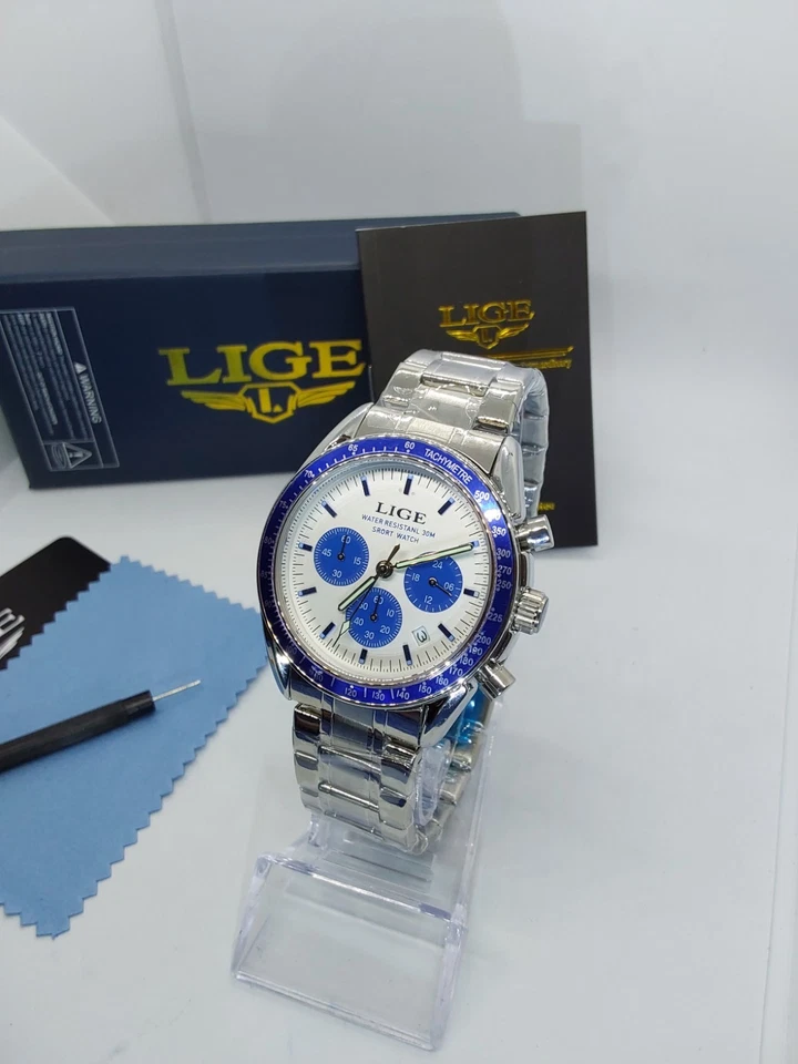 Blue Chronographer White Dial Stainless Steel Bracelet Men's 89137 - Image 3 of 4