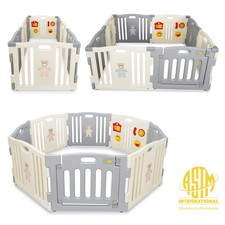 Baby Playpen 8 Panel Safety Gate Children Play Center ASTM Certified Grey- White