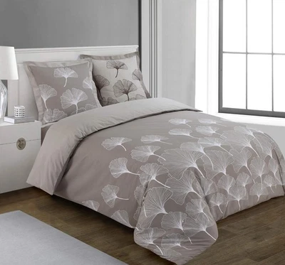 Parure de lit Réversible 100% Coton - Ginko Beige - Set de Housse de Couette - Photo 1/4