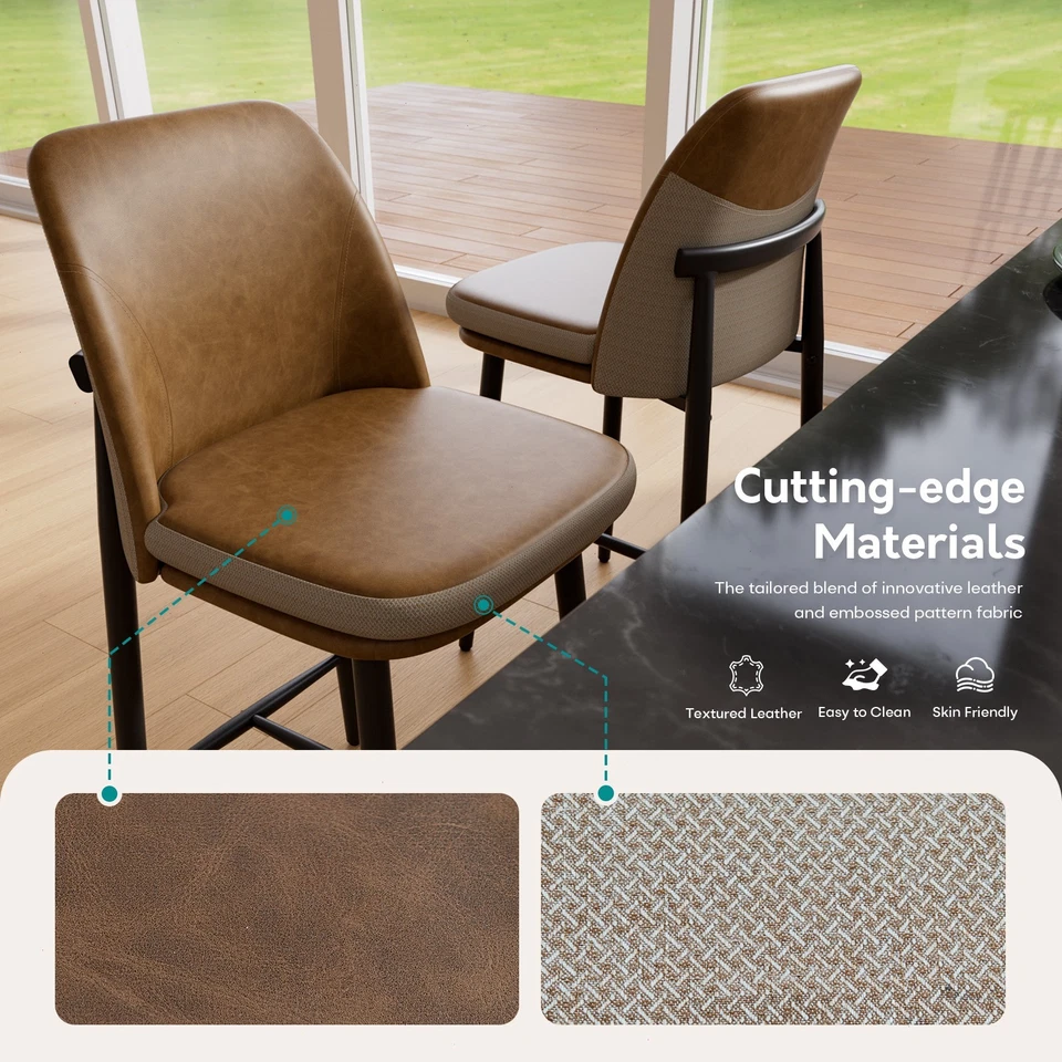 Set of 2/4/6 Bar Stools 26in Counter Height  Back Upholstered Cushions Kitchen - Image 3 of 4