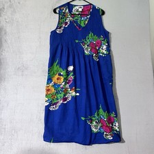 Metropolitan Womens Midi Shift Dress Blue Floral Sleeveless Cotton Sz M Cottage