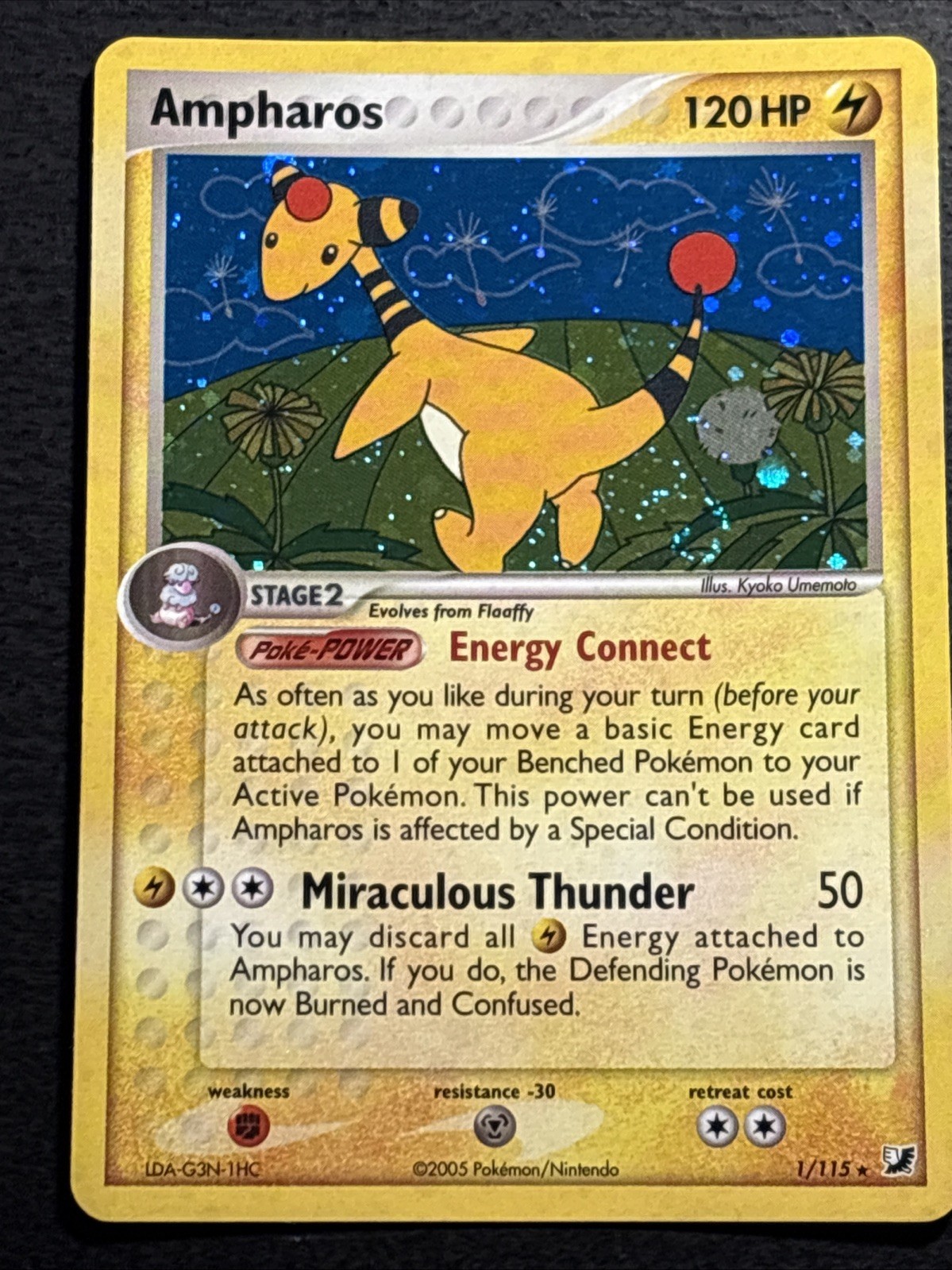 Ampharos 1/115 Pokemon TCG Unseen Forces Holo Foil FART SWIRL Rare Card LP