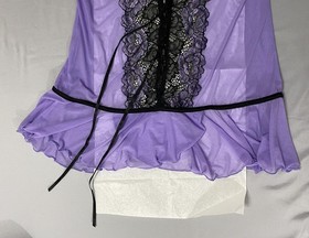 iCollection Lace Corset Back Babydoll Lingerie Flyaway Top Purple Mesh Plus 3X