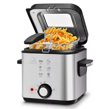 Pukomc Deep Fryer 1.5L Cool Touch with Basket Nonstick Removable Lid
