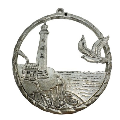 Whispering Winds Lighthouse Pewter Ornament Seagull Ocean Scene Coastal D 3''