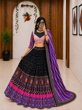 Black Indian Heavy Muslin Cotton Lehenga Choli Blouse Piece Party Wear