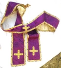 Vintage Catholic Priest Stole Altar Vestment Purple & Gold Silk Embroidery Cross