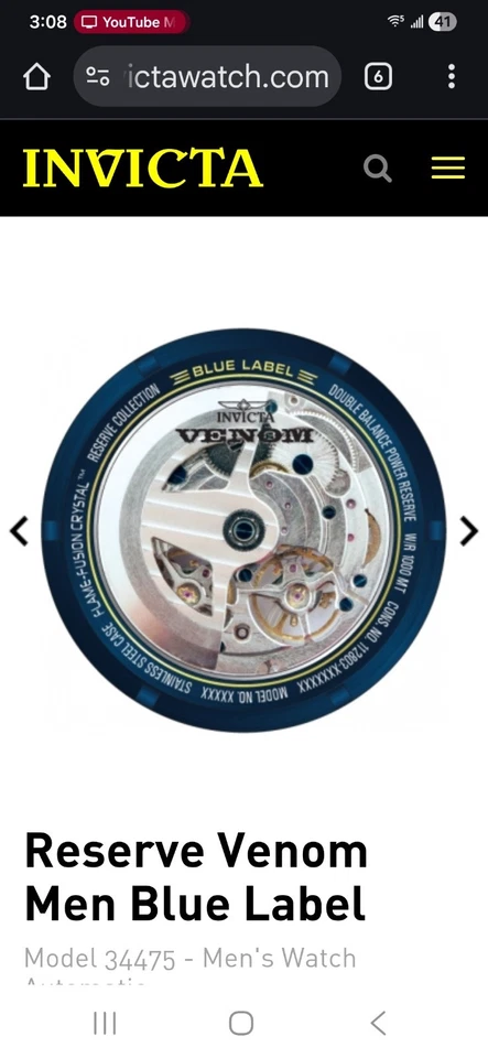 Reloj Invicta - Reserve Venom - Hombre - Etiqueta Azul - Doble Reserva de Potencia - 52.5 Foto 4 de 4