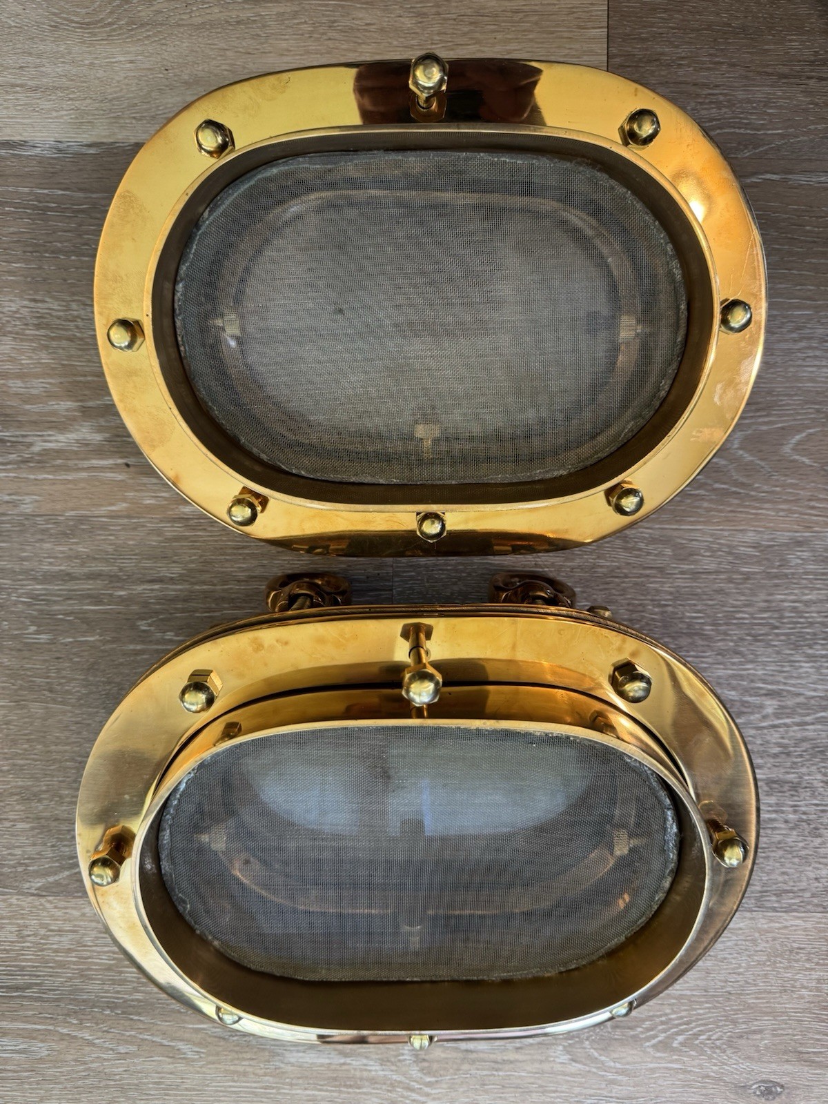 2008 New Brass Port Hole Porthole Port Pair Complete Overall  11” x 7 1/2