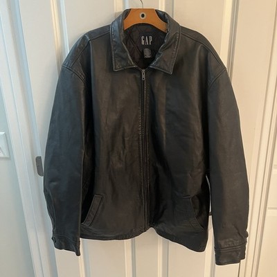 GAP Men Extra Extra Large XXL 2XL Black Leather Jacket Bomber