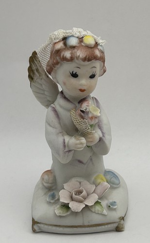 Vintage Napco Ware Porzellan Engel mit Schleier & Blumen Figur 3,25" - Bild 1 von 7