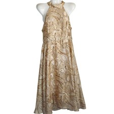 Laundry Beige Satin Tie Back Halter Midi Party Dress Womens 6 Paisley Ethereal