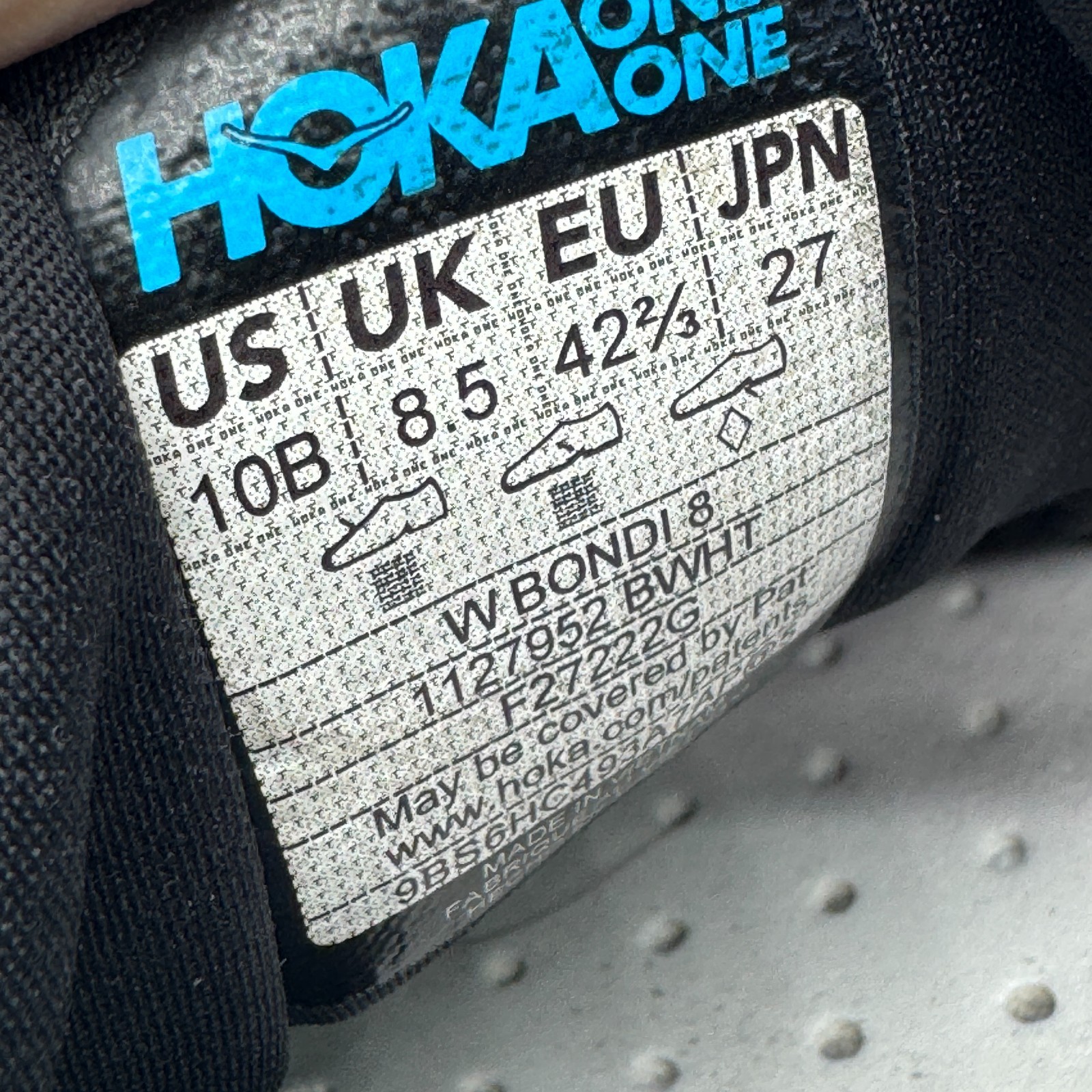 Hoka One One Bondi 8 Womens 10 Shoes Black White Running Athletic Sneakers thumbnail 8